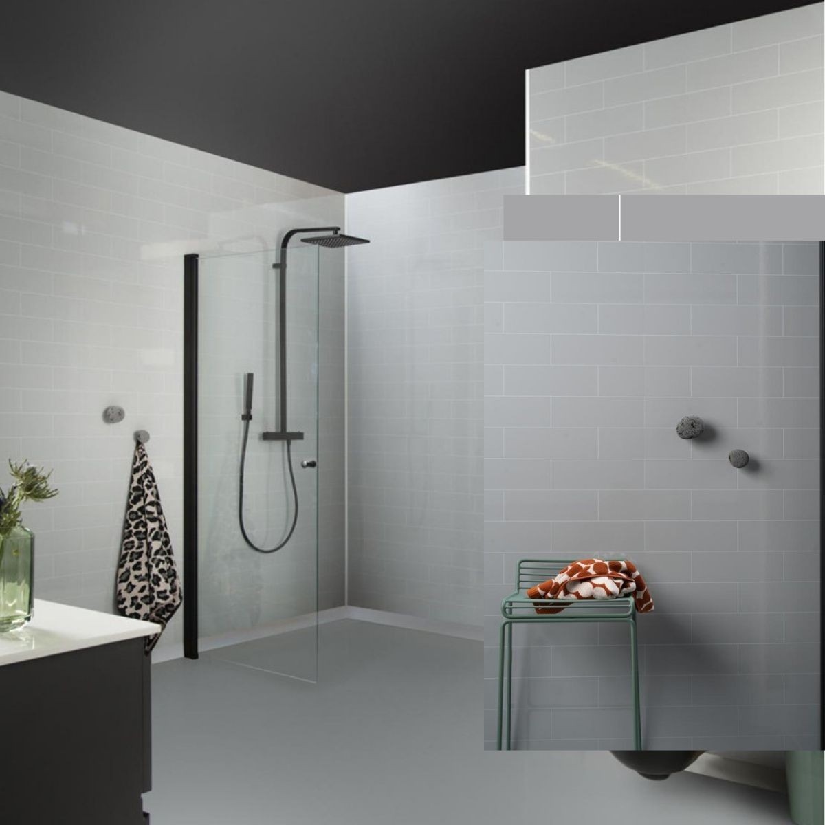 Fibo Medium Grey Metro Brick Tile Wall Panel 2400x600m