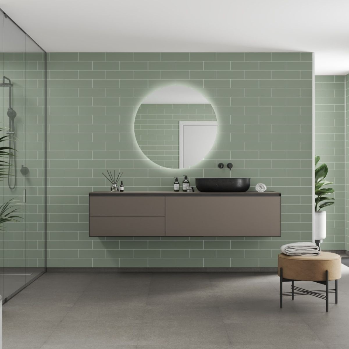 Fibo Olive Green Metro Brick Tile Wall Panel 2400x600mm