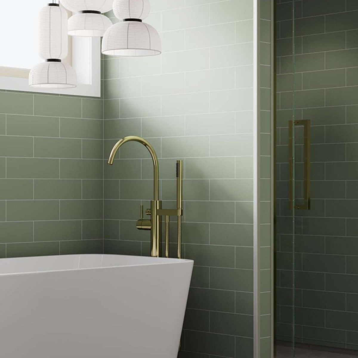 Fibo Olive Green Metro Brick Tile Wall Panel 2400x600mm