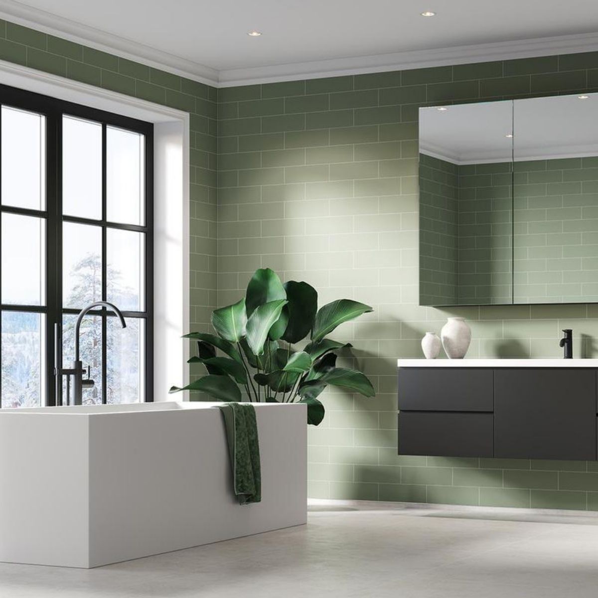 Fibo Olive Green Metro Brick Tile Wall Panel 2400x600mm