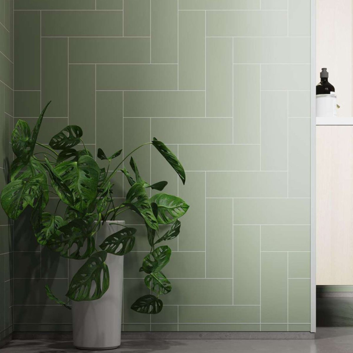 Fibo Olive Green Herringbone Tile Wall Panel 2400x600mm