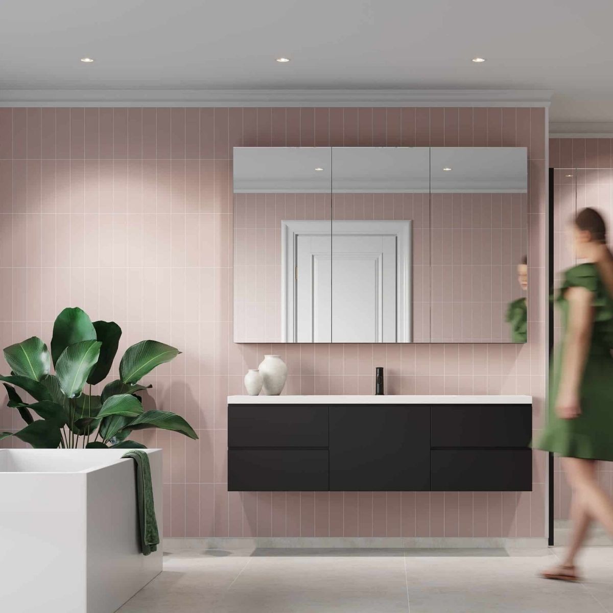 Fibo Dusky Pink Subway Stack Tile Wall Panel 2400x600mm