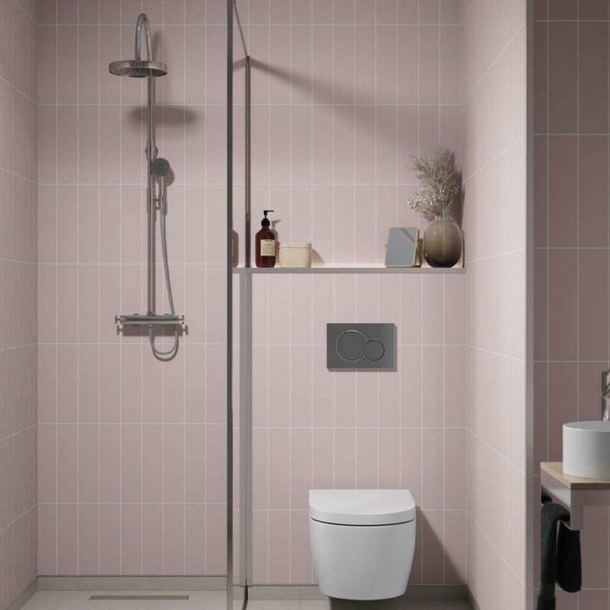 Fibo Dusky Pink Subway Stack Tile Wall Panel 2400x600mm