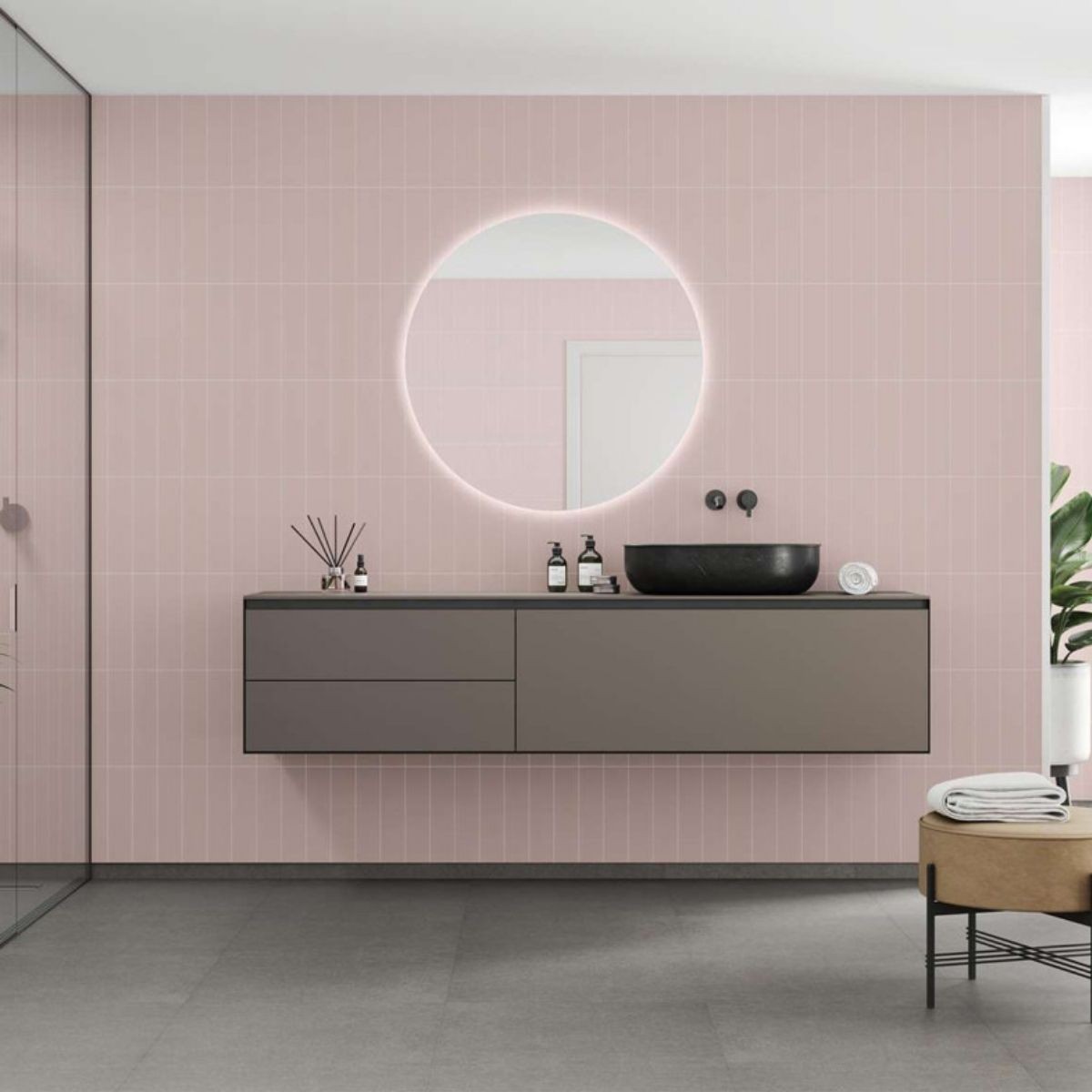 Fibo Dusky Pink Subway Stack Tile Wall Panel 2400x600mm