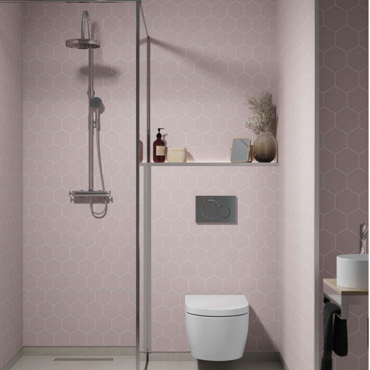 Fibo Dusky Pink Hexagonal Tile Wall Panel 2400x600mm