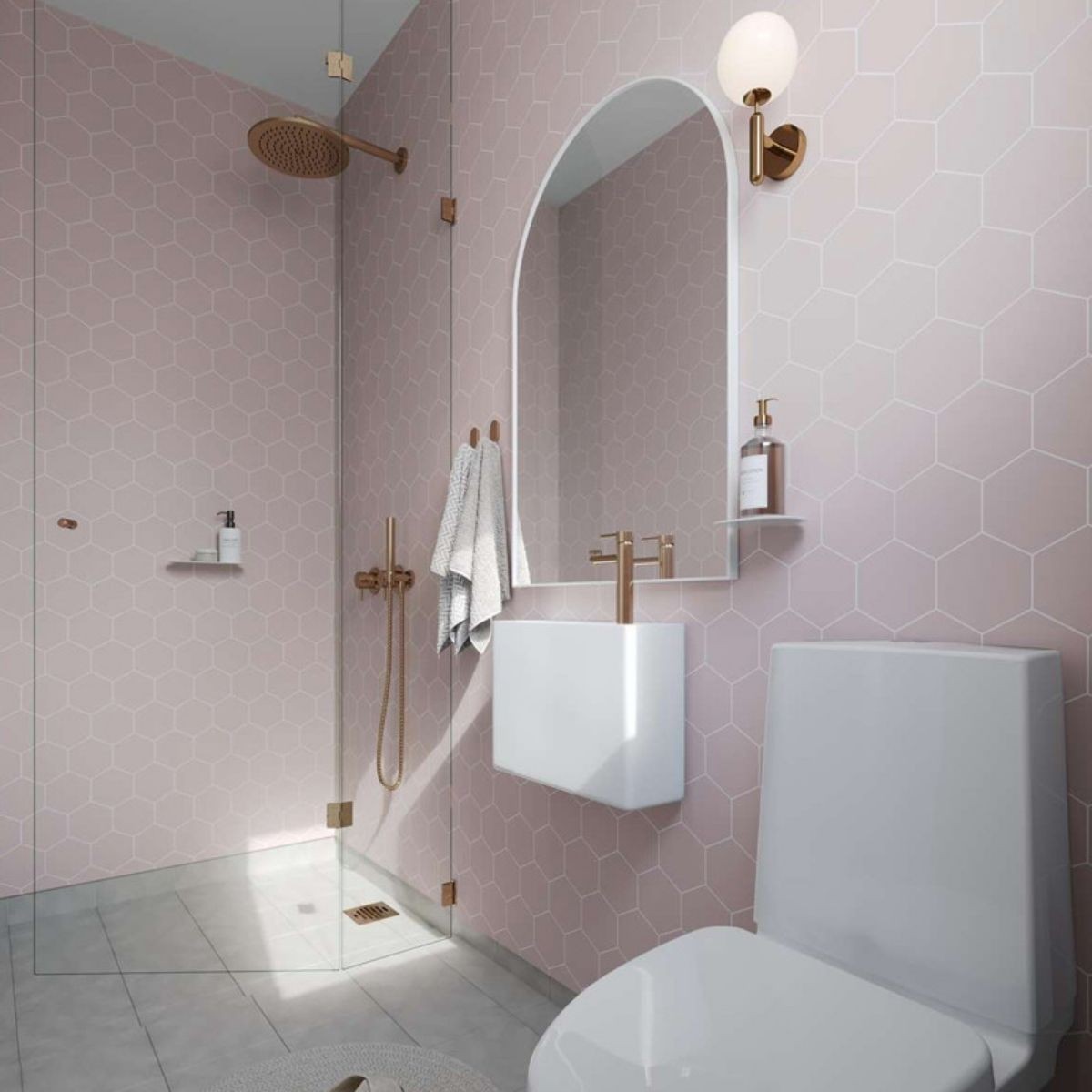 Fibo Dusky Pink Hexagonal Tile Wall Panel 2400x600mm