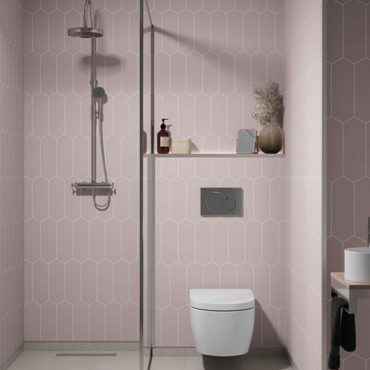 Fibo Dusky Pink Elongated Hexagon Tile Wall Panel 2400x600mm
