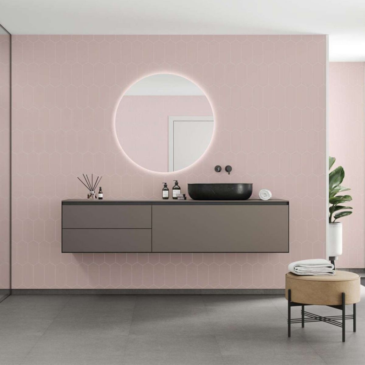 Fibo Dusky Pink Elongated Hexagon Tile Wall Panel 2400x600mm