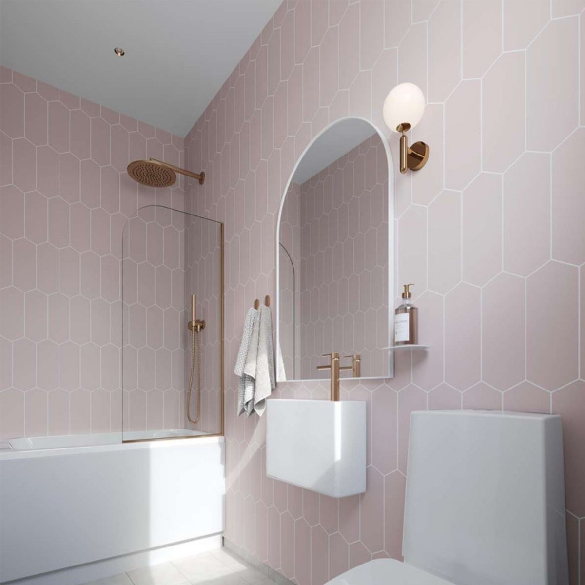 Fibo Dusky Pink Elongated Hexagon Tile Wall Panel 2400x600mm