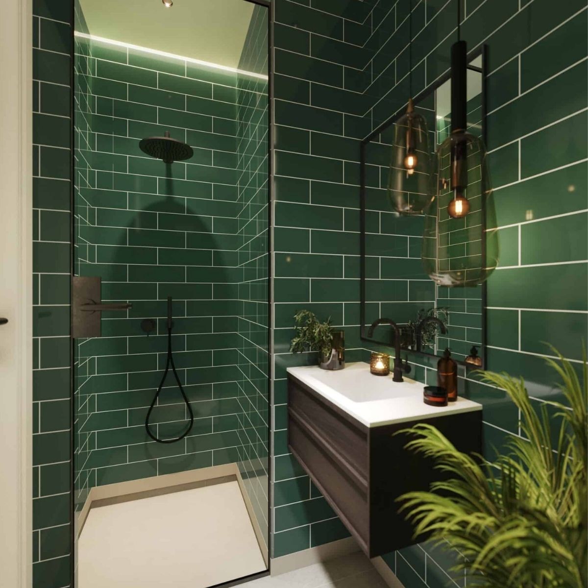 Fibo Bottle Green Metro Brick Tile Wall Panel 2400x600mm