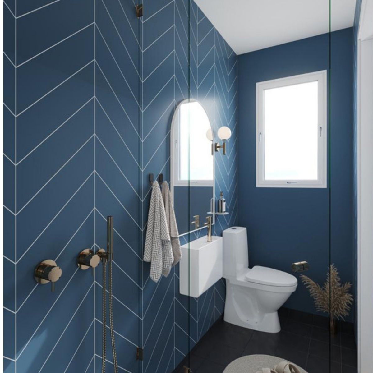 Fibo Dusty Blue Chevron Tile Wall Panel 2400x600mm