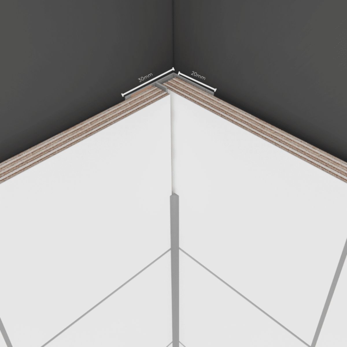 Fibo Hidden Internal Corner Trim Aluminium 2400mm