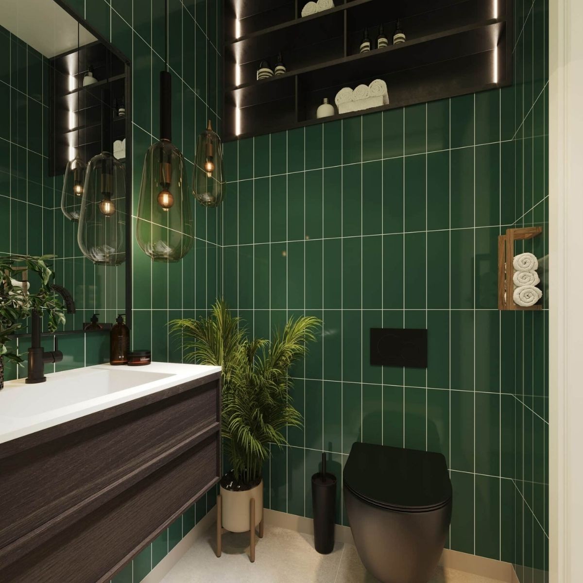 Fibo Bottle Green Stack Subway Wall Tile Panel 2400x600mm