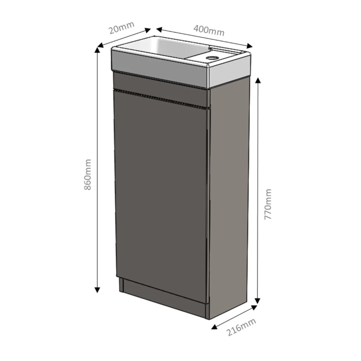 Gemini Gloss Light Grey Cloakroom Vanity Unit & Basin 400mm