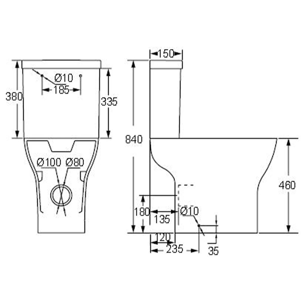 Croft Rimless Open Back Comfort Height Close Coupled Pan with Cistern & Soft Close Seat