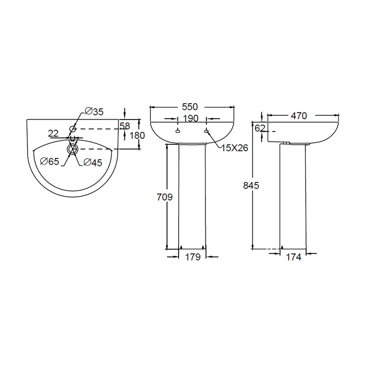 Croft / Lydford Basin & Pedestal 550x475mm 1H