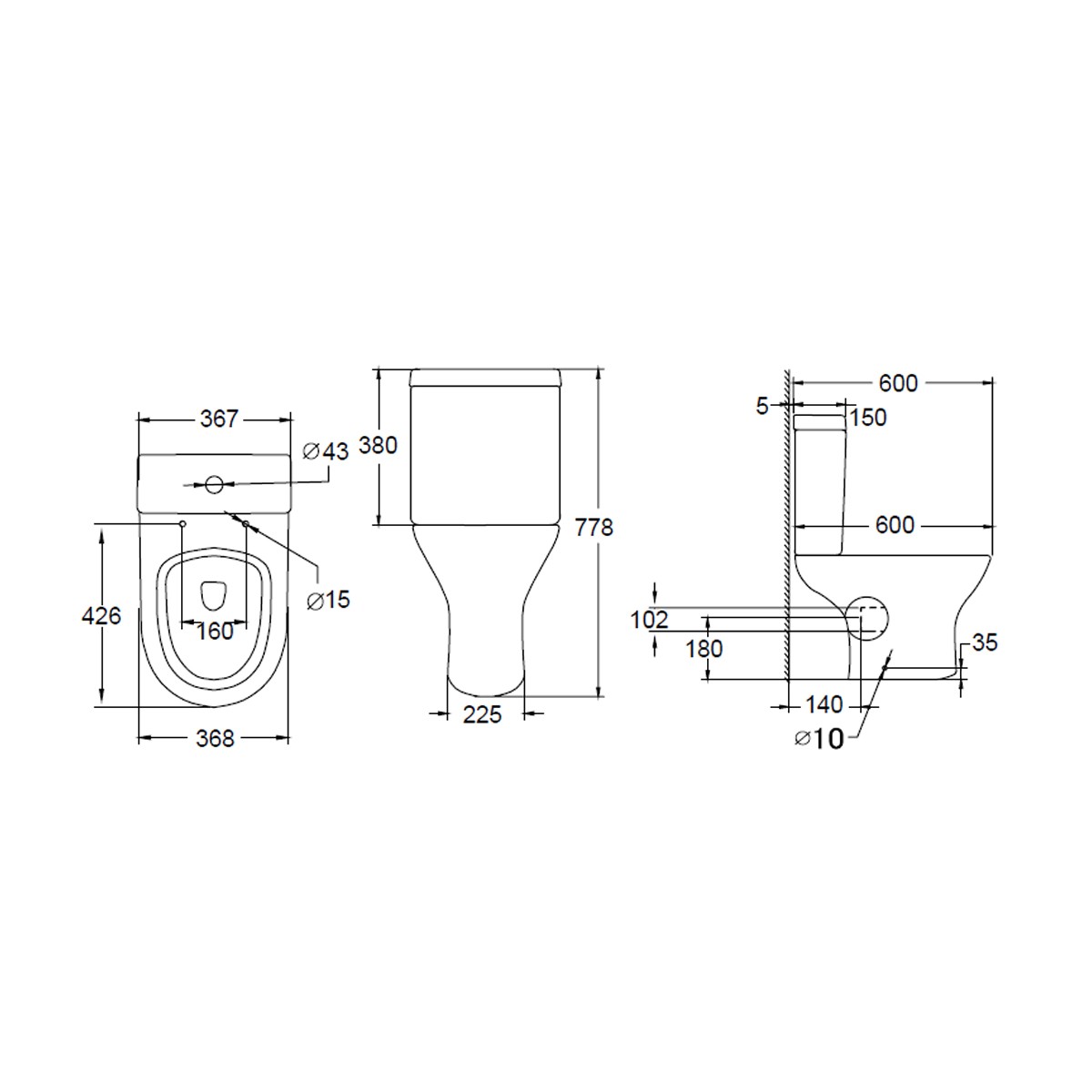 Croft Rimless Open Back Close Coupled Pan with Cistern & Soft Close Seat