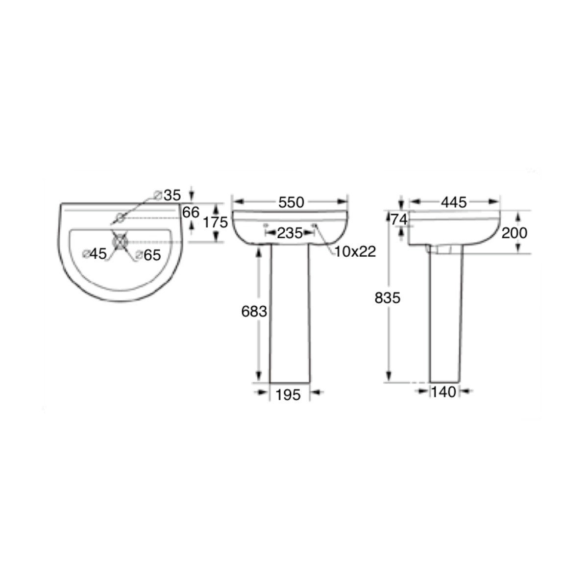 Harlech Basin & Pedestal 550x445mm 1H