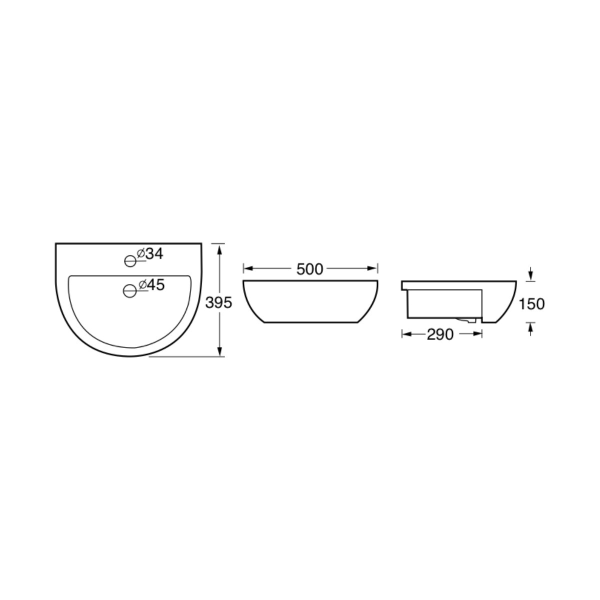 Harlech Semi Recessed Basin 500x395mm 1H