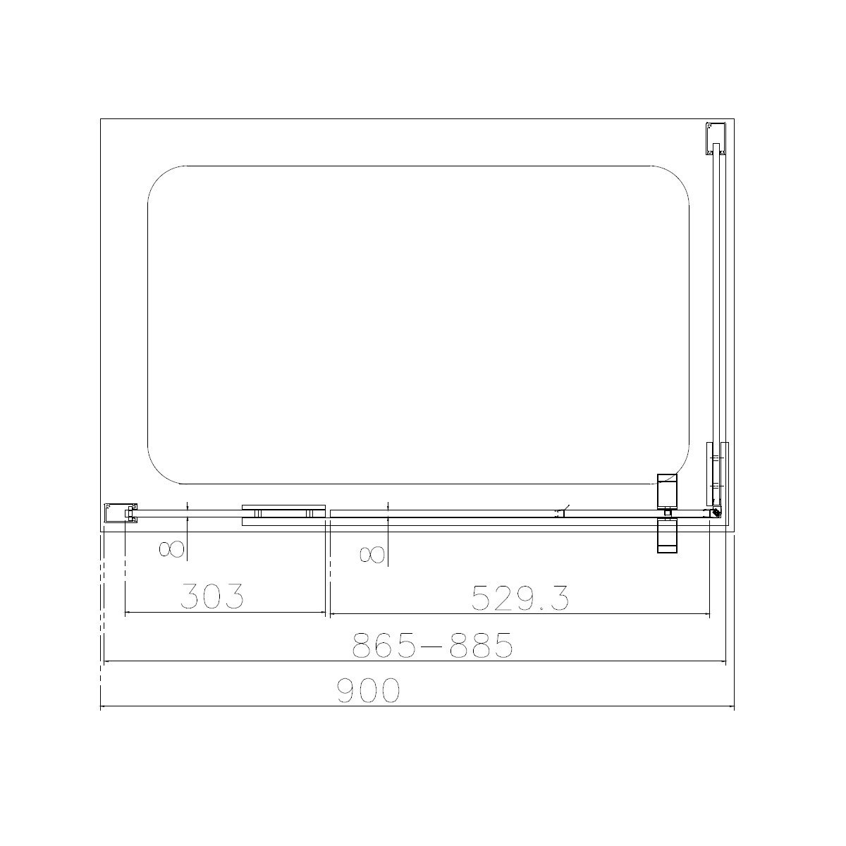 Dilusso 8mm Matt Black Frameless Hinged Corner Door 900mm