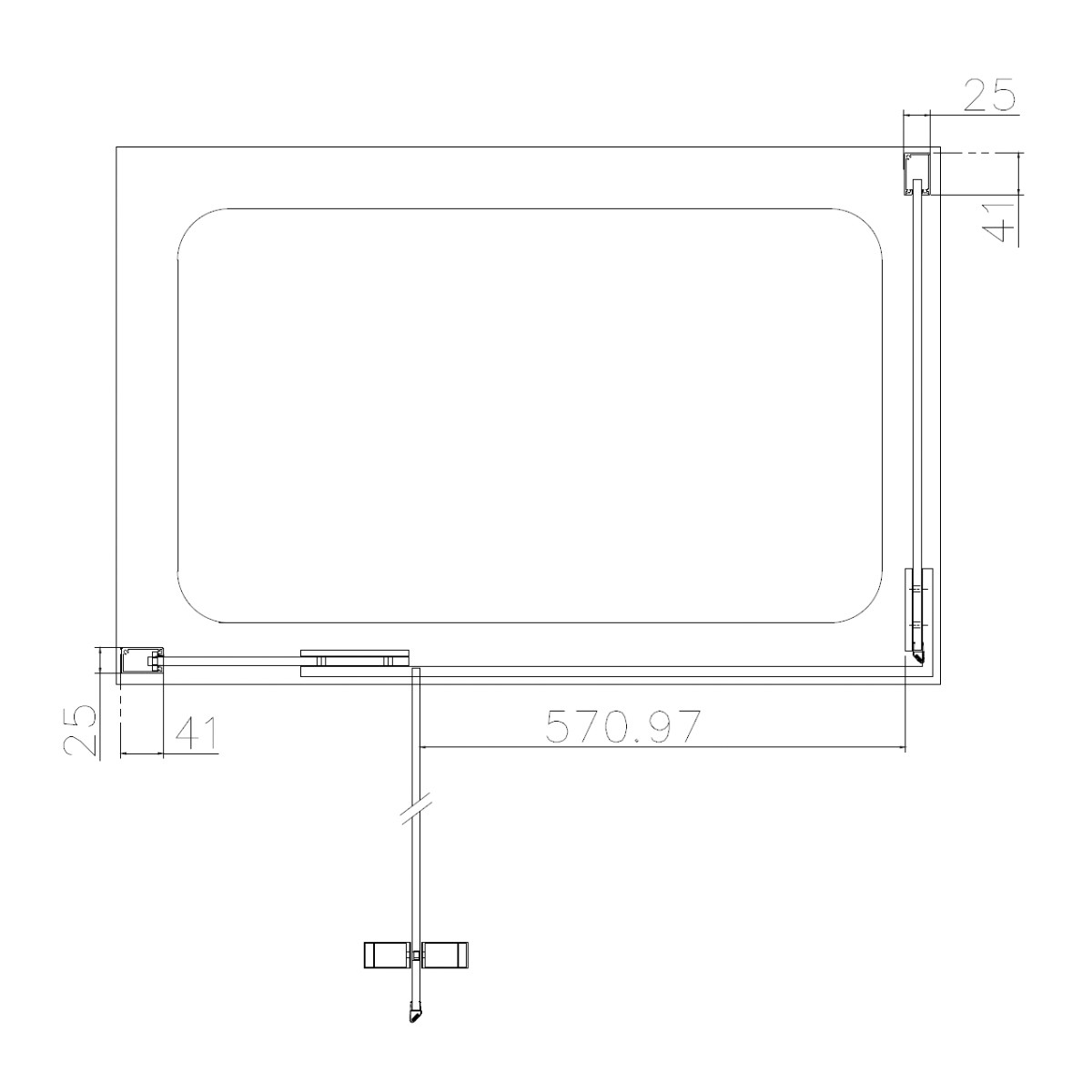 Dilusso 8mm Chrome Frameless Hinged Corner Door 1000mm