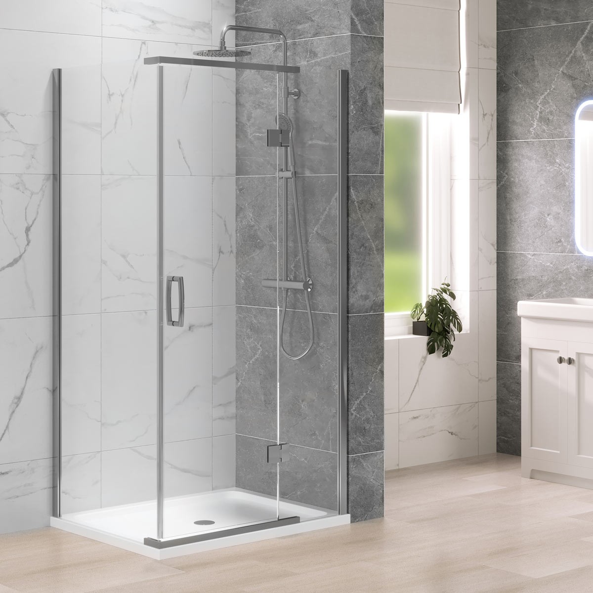 Dilusso 8mm Chrome Frameless Hinged Corner Door 1100mm