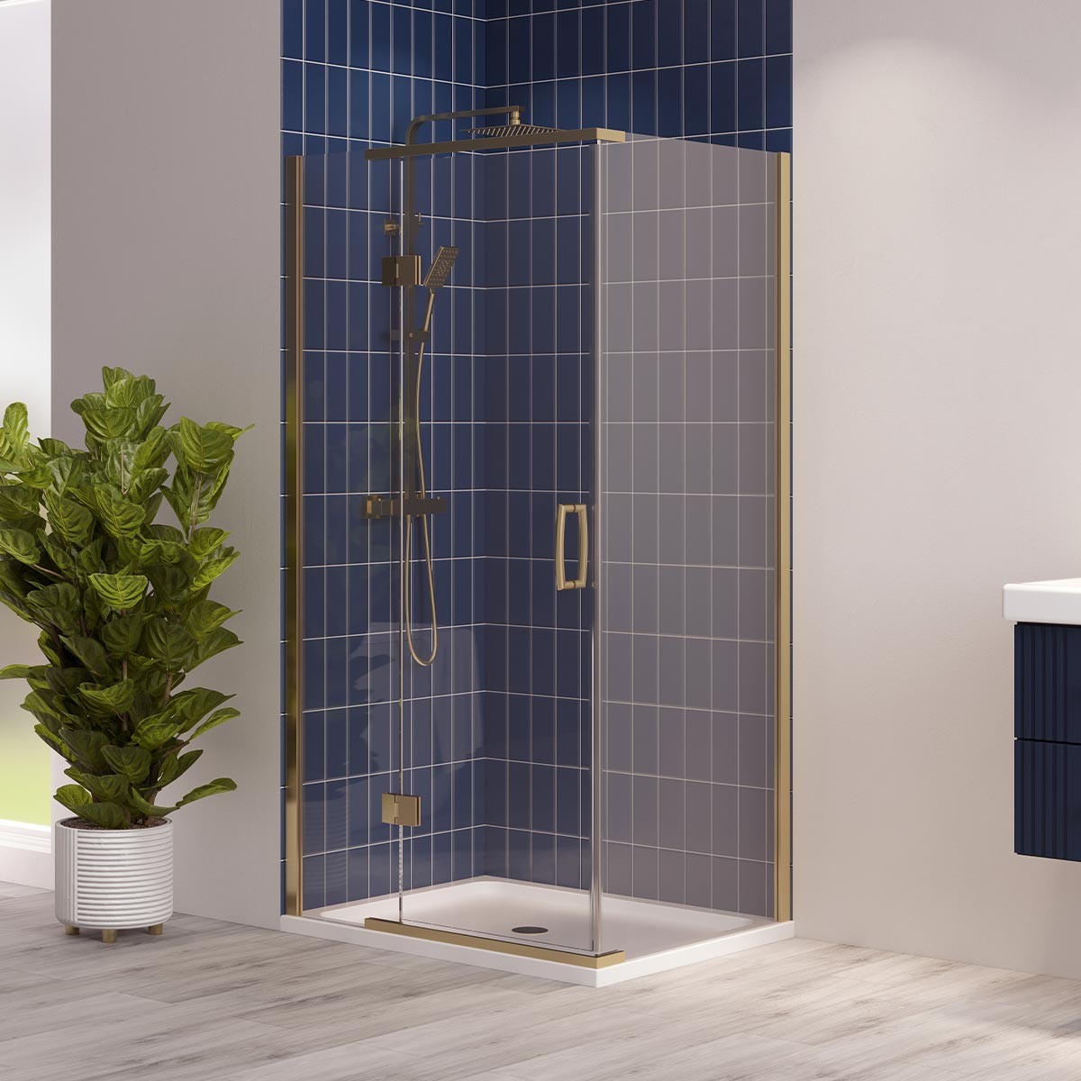 Dilusso 8mm Brushed Brass Frameless Hinged Corner Door 1400mm