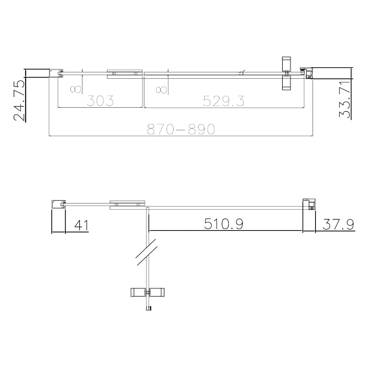 Dilusso 8mm Chrome Frameless Hinged Recess Door 900mm