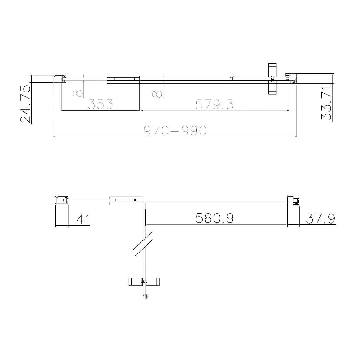 Dilusso 8mm Chrome Frameless Hinged Recess Door 1000mm