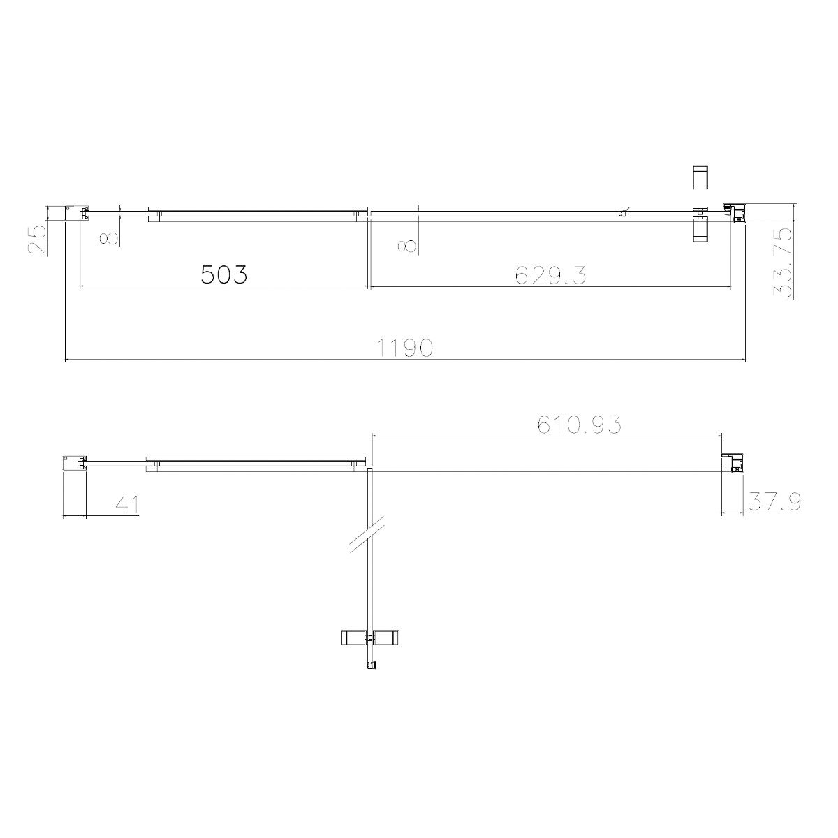 Dilusso 8mm Brushed Brass Frameless Hinged Recess Door 1200mm