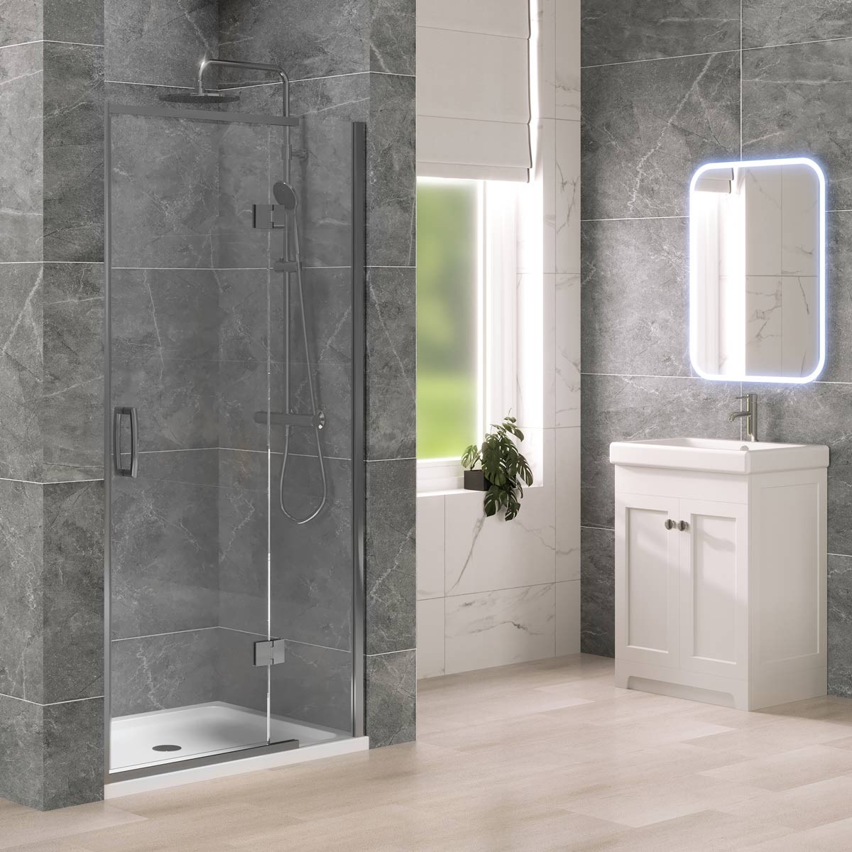 Dilusso 8mm Chrome Frameless Hinged Recess Door 1200mm