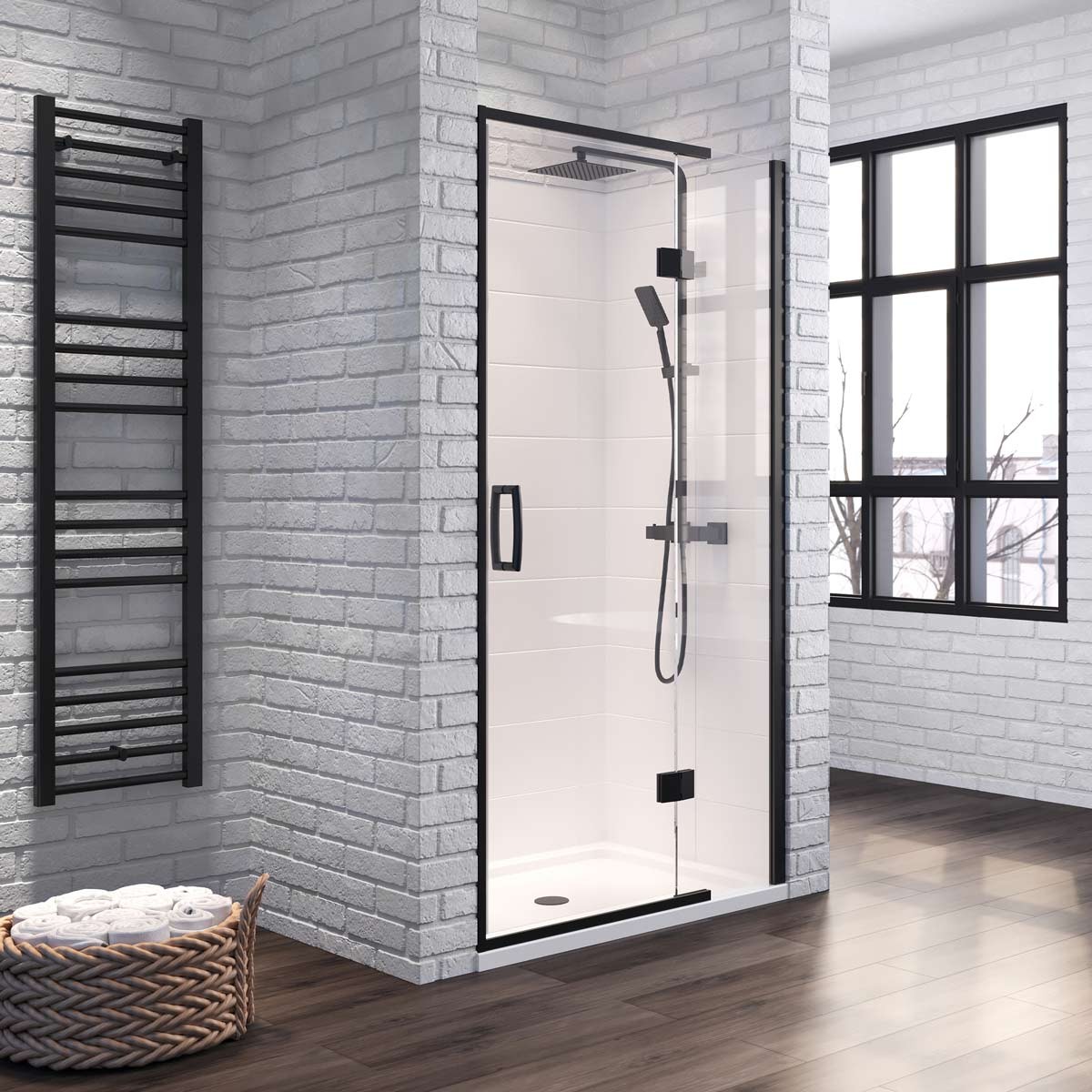 Dilusso 8mm Matt Black Frameless Hinged Recess Door 1400mm