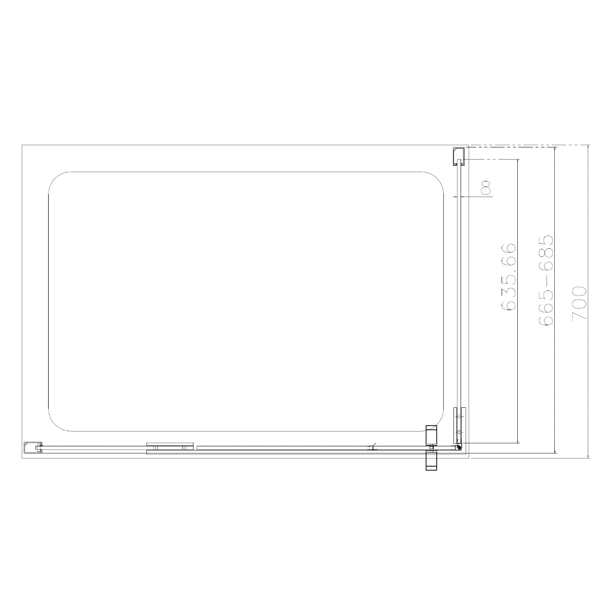 Dilusso 8mm Brushed Brass Frameless Side Panel for Hinged Corner Door 700mm