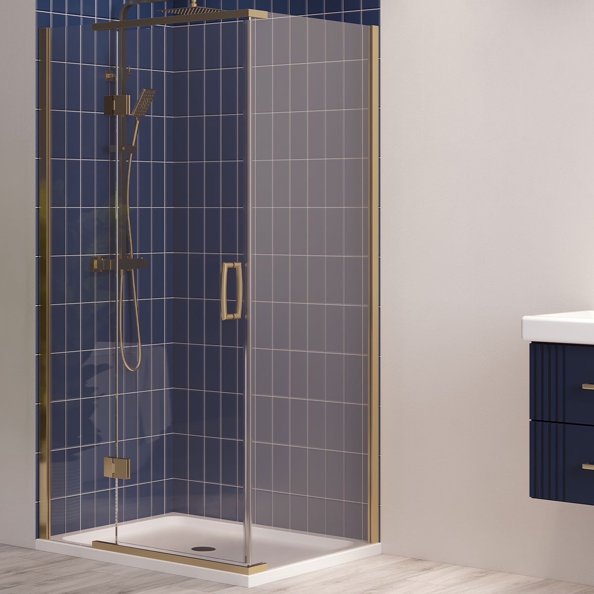Dilusso 8mm Brushed Brass Frameless Side Panel for Hinged Corner Door 700mm