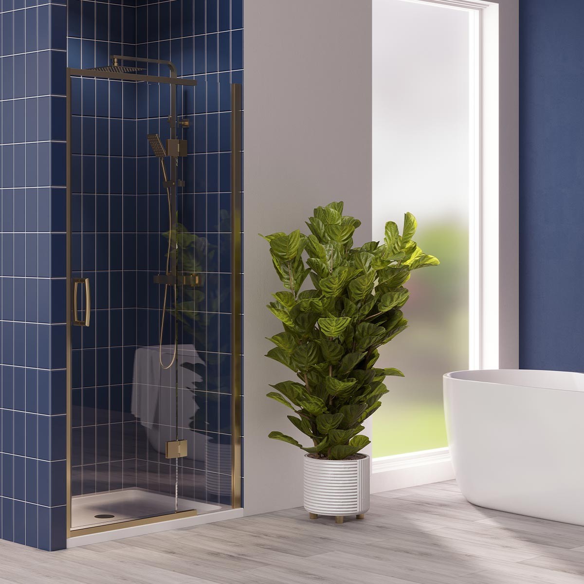 Dilusso 8mm Brushed Brass Frameless Side Panel for Hinged Corner Door 760mm