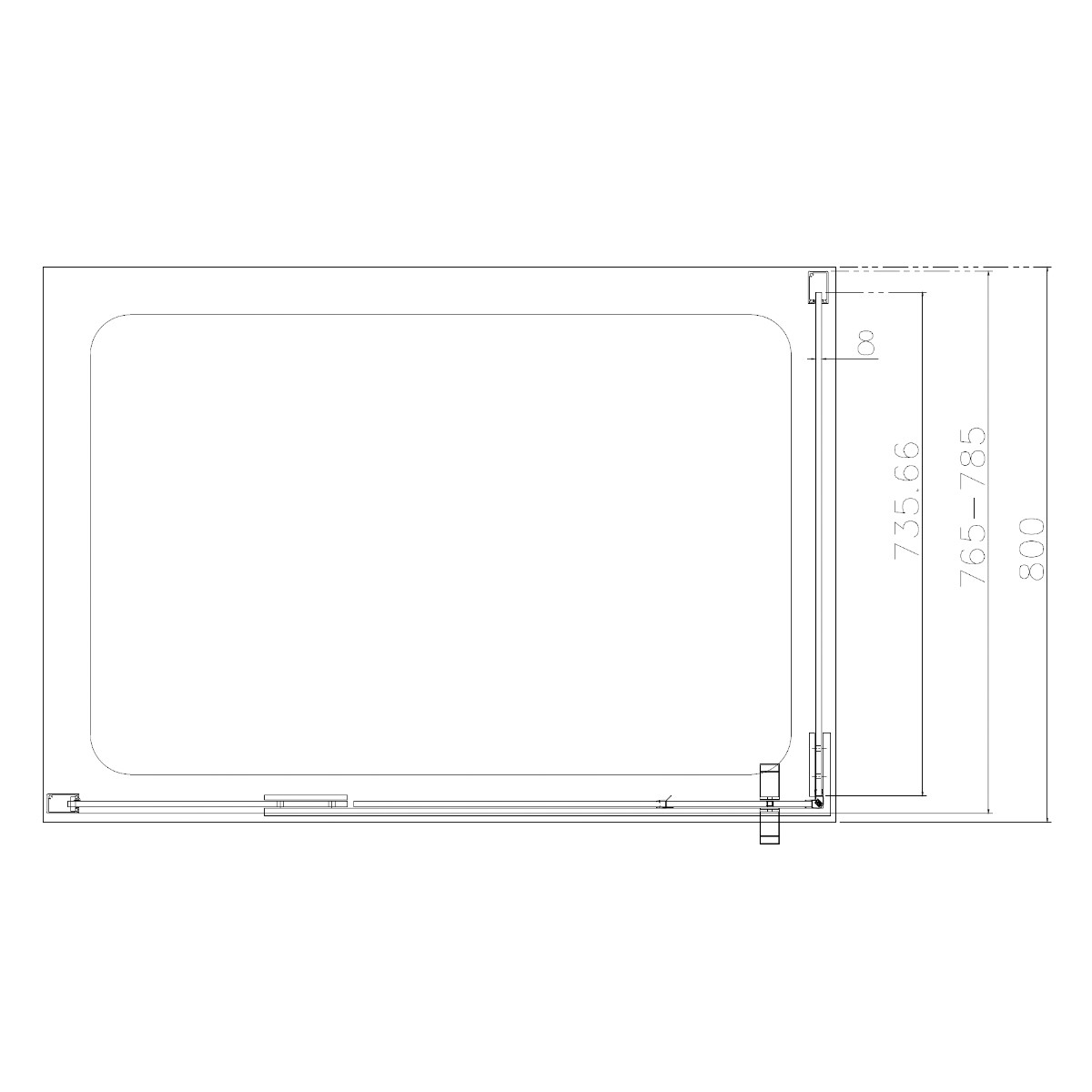Dilusso 8mm Matt Black Frameless Side Panel for Hinged Corner Door 800mm