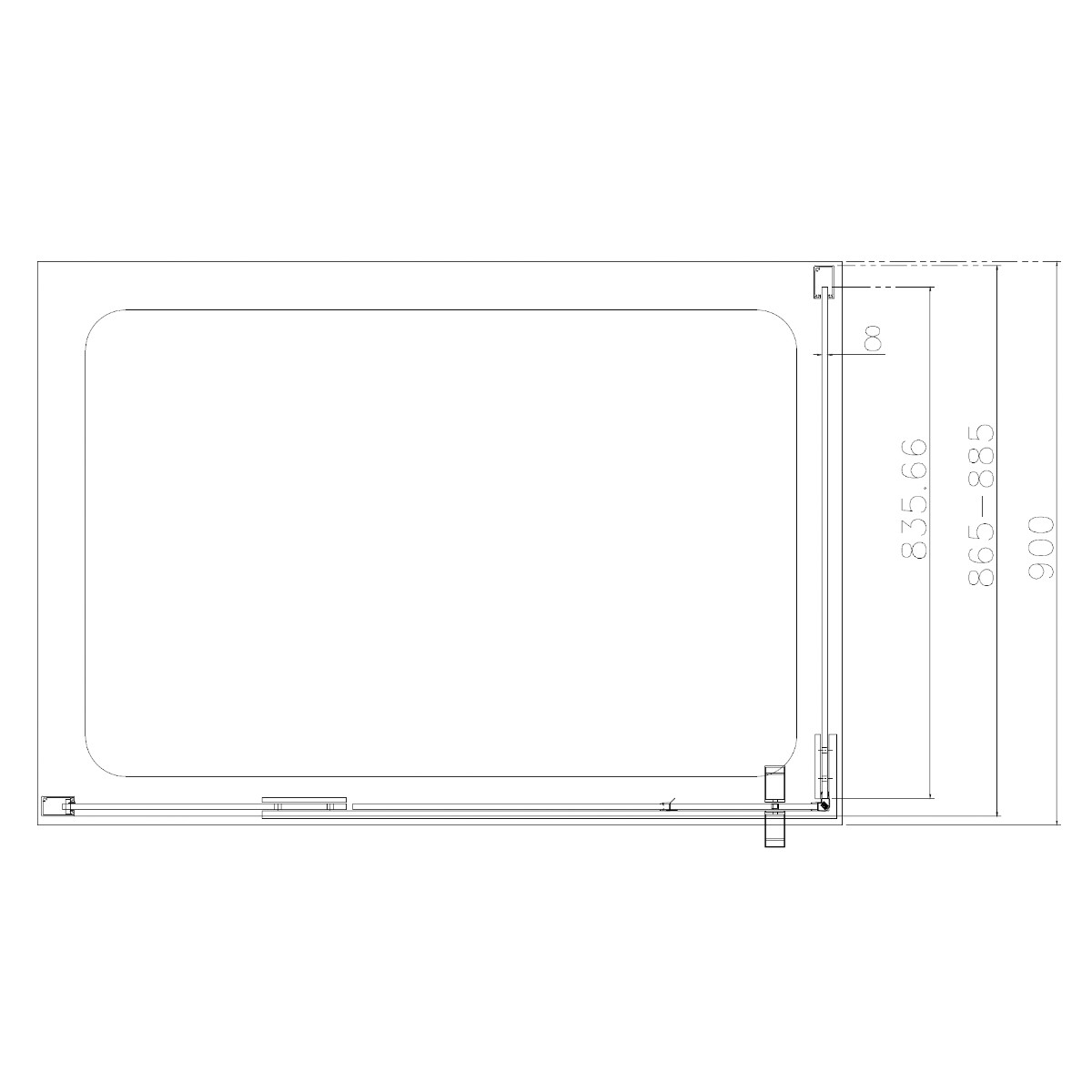 Dilusso 8mm Matt Black Frameless Side Panel for Hinged Corner Door 900mm
