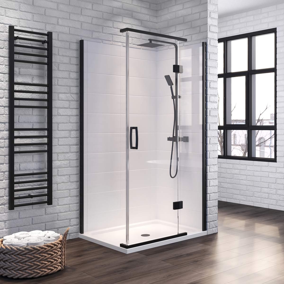 Dilusso 8mm Matt Black Frameless Side Panel for Hinged Corner Door 900mm