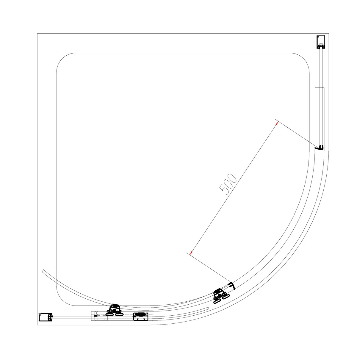 Dilusso 8mm Brushed Brass Frameless Quadrant Enclosure 900x900mm