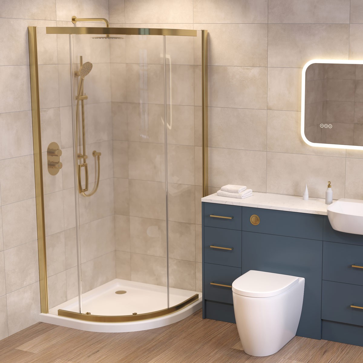 Dilusso 8mm Brushed Brass Frameless Quadrant Enclosure 900x900mm