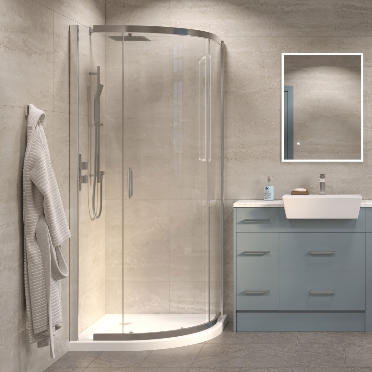 Dilusso 8mm Chrome Frameless Quadrant Enclosure 900x900mm