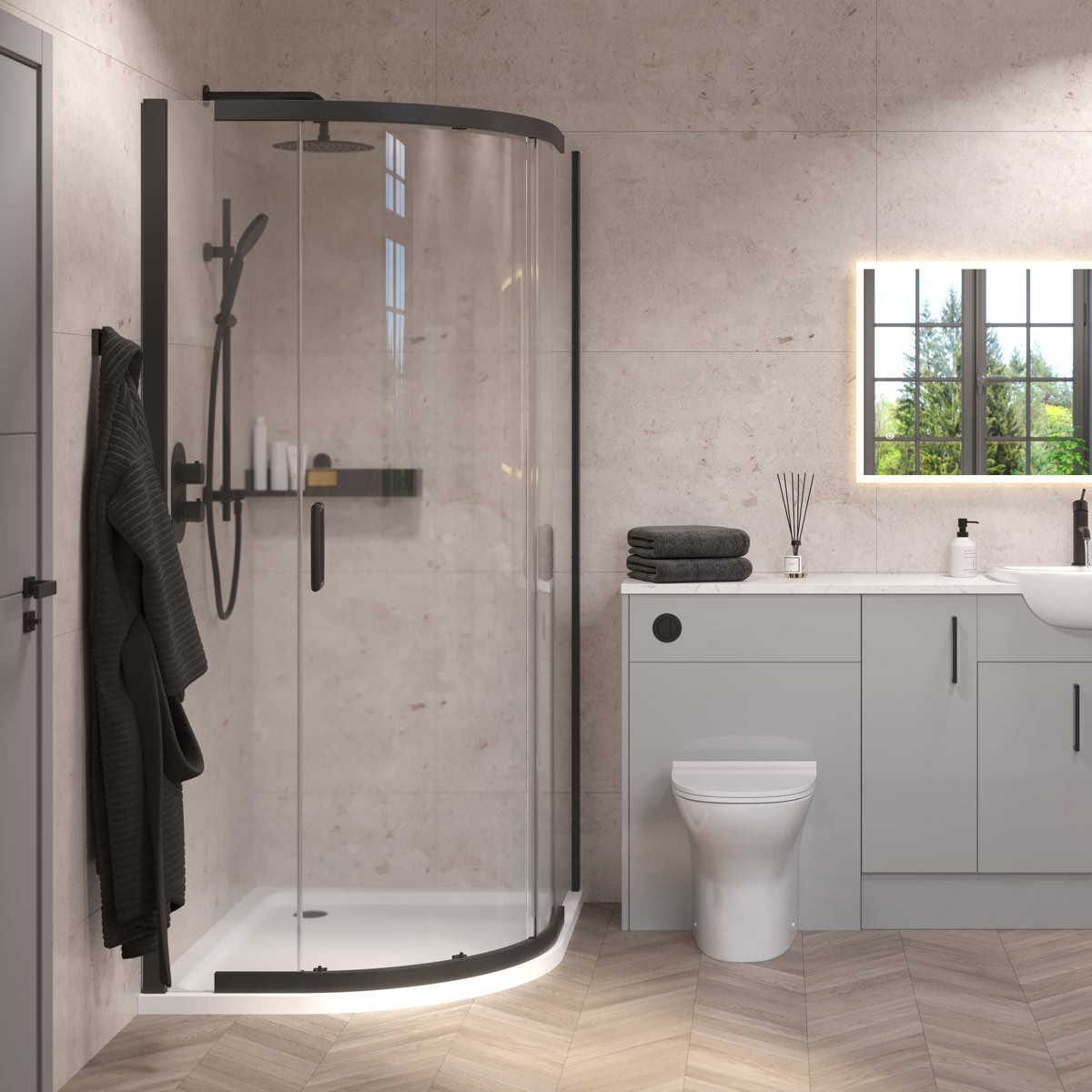 Dilusso 8mm Matt Black Frameless Offset Quadrant Enclosure 1000x800mm
