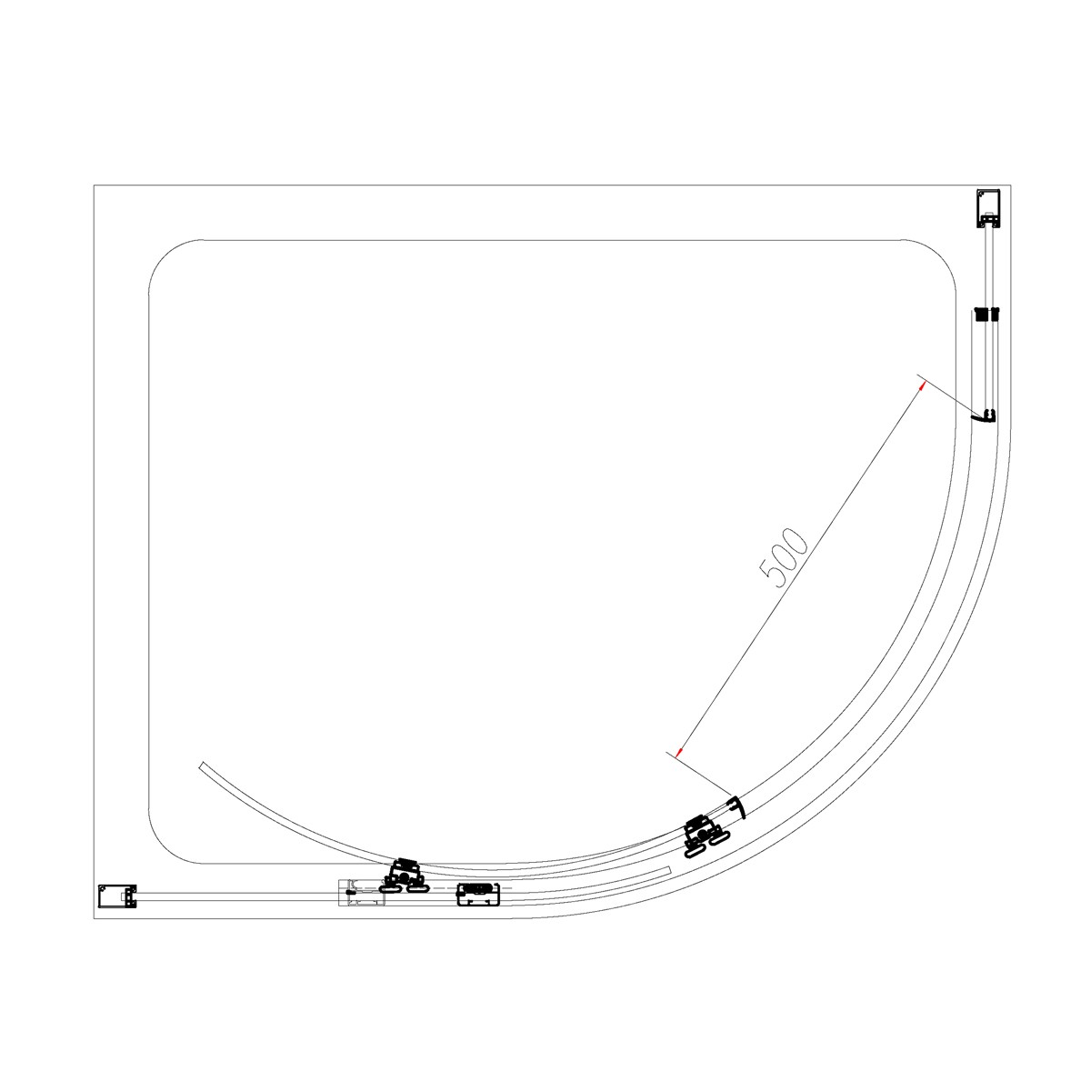 Dilusso 8mm Chrome Frameless Offset Quadrant Enclosure 1000x800mm