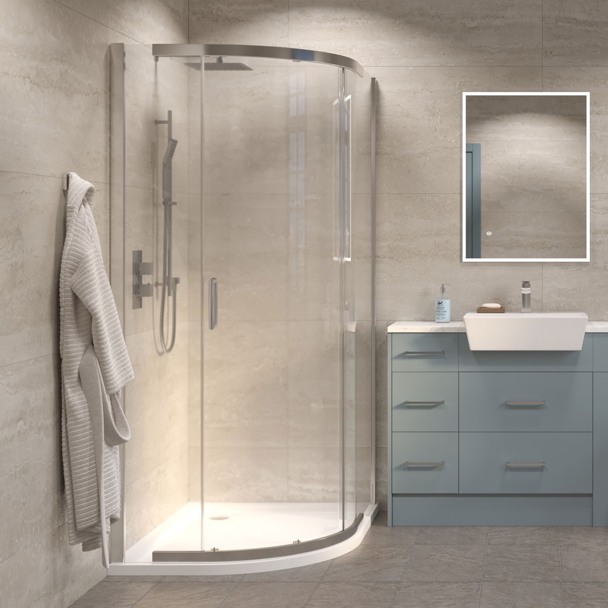 Dilusso 8mm Chrome Frameless Offset Quadrant Enclosure 1200x800mm