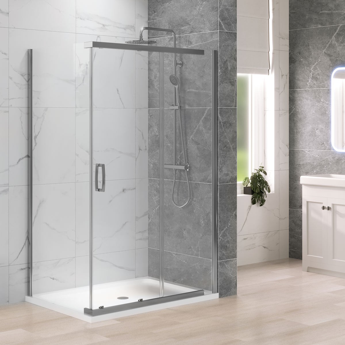 Dilusso 8mm Chrome Frameless Sliding Corner Door 1000mm