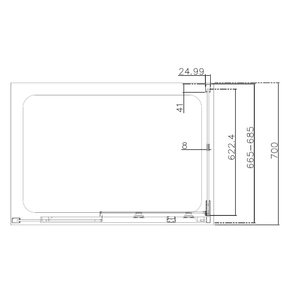 Dilusso 8mm Matt Black Frameless Side Panel for Sliding Corner Door 700mm
