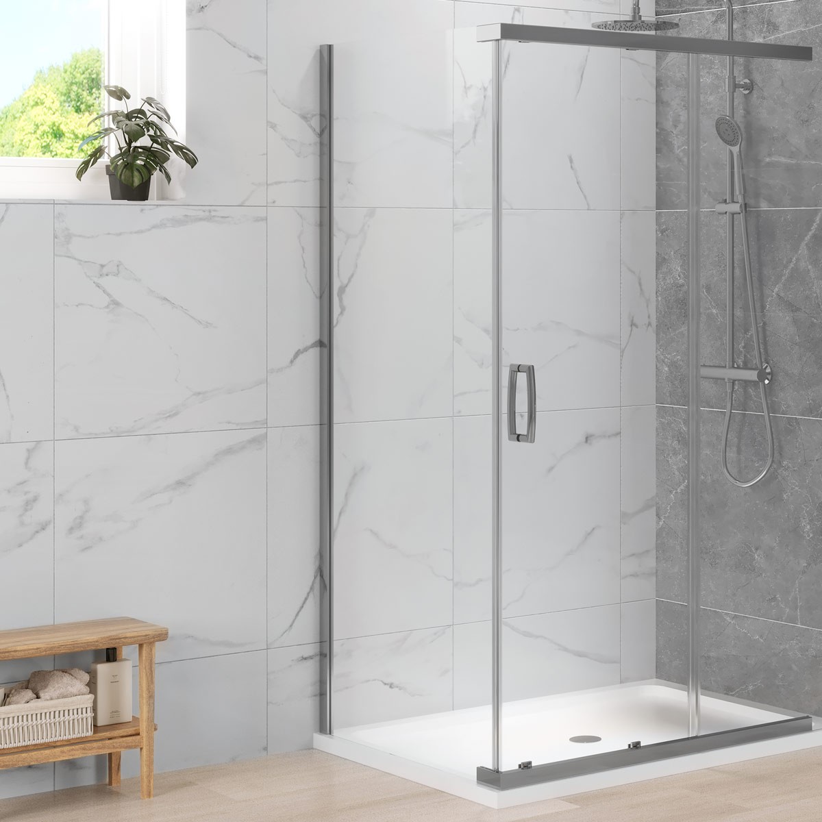 Dilusso 8mm Chrome Frameless Side Panel for Sliding Corner Door 800mm
