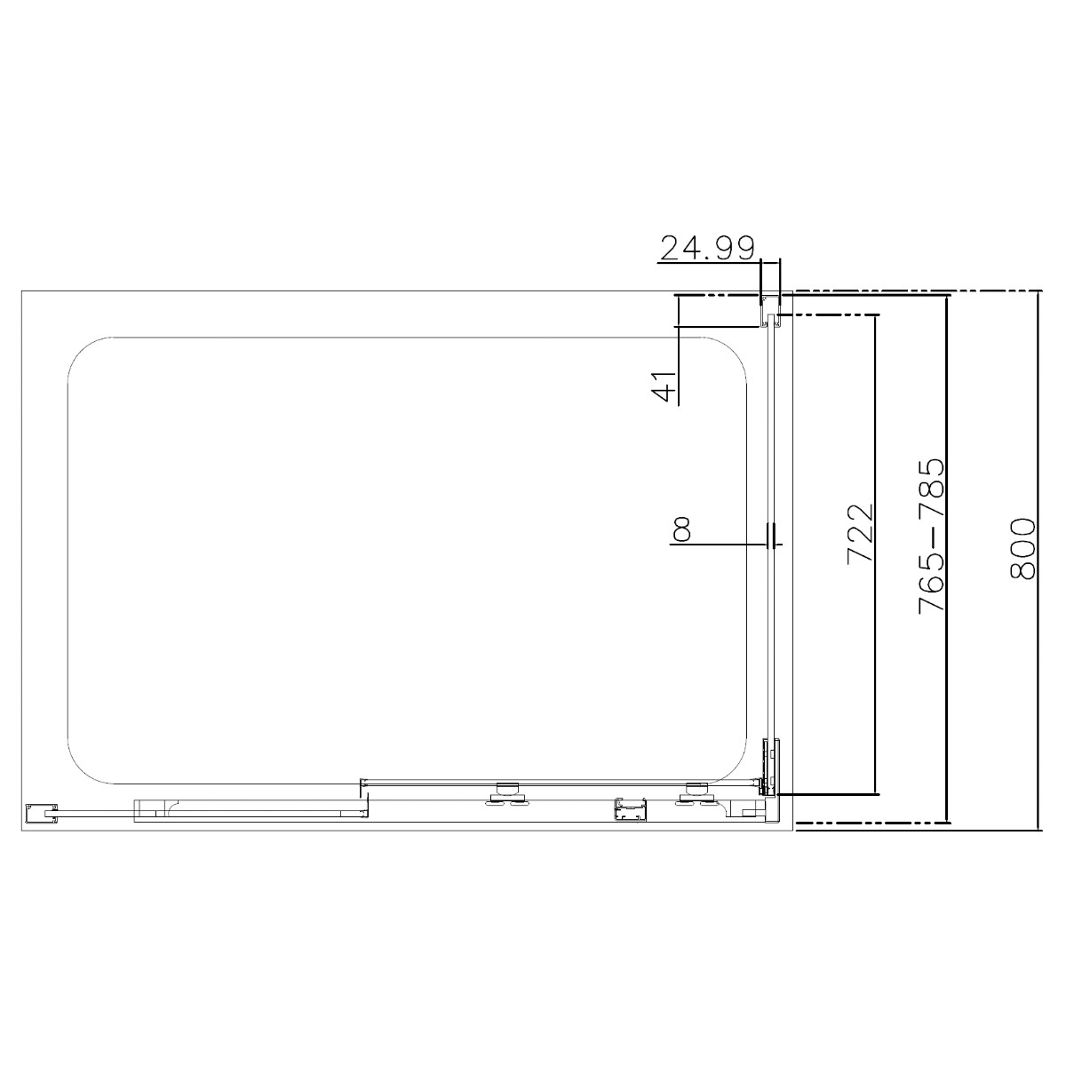 Dilusso 8mm Brushed Brass Framless Side Panel for Sliding Corner Door 900mm