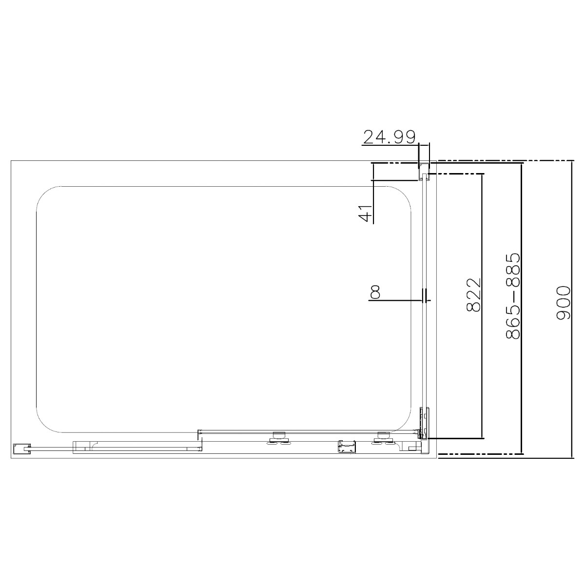 Dilusso 8mm Matt Black Frameless Side Panel for Sliding Corner Door 900mm
