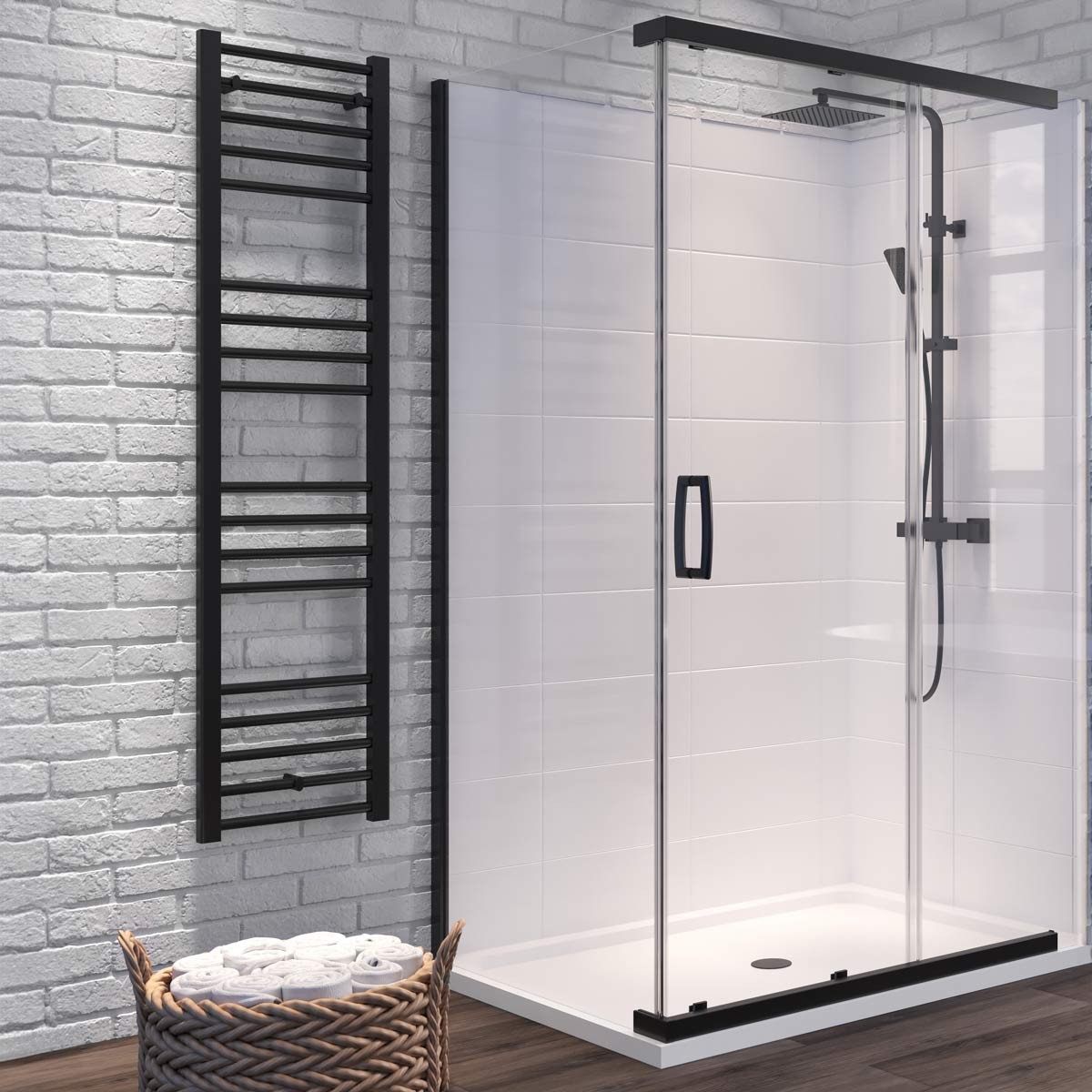 Dilusso 8mm Matt Black Frameless Side Panel for Sliding Corner Door 900mm